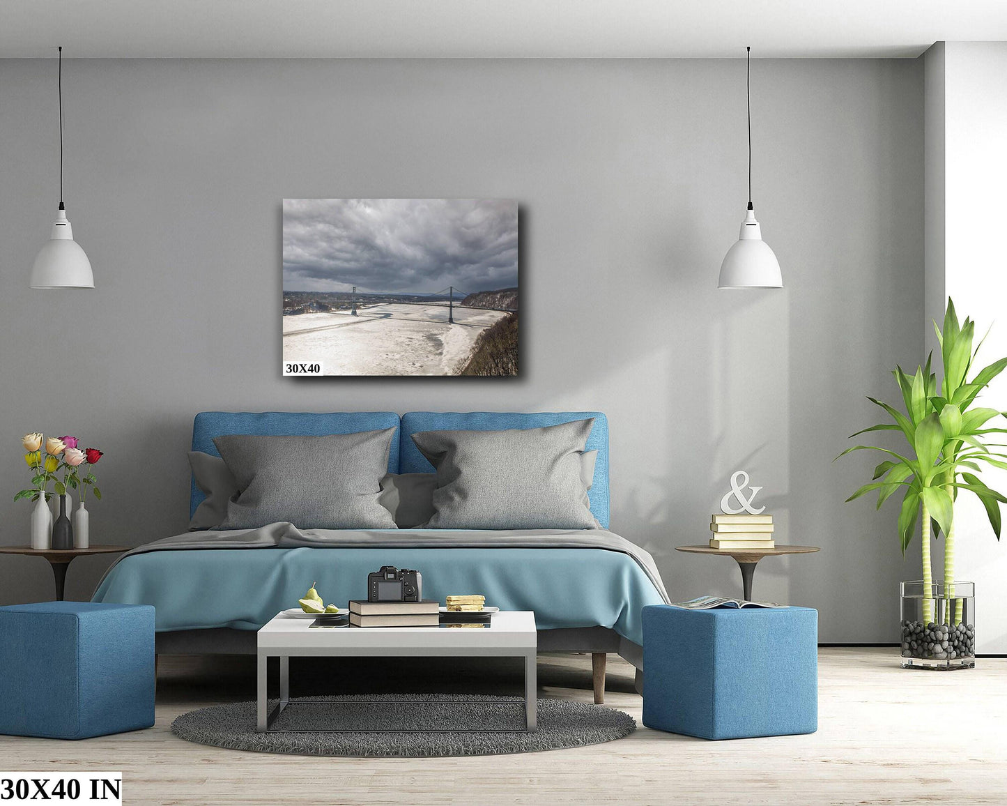 Hudson River Wall Art – Poughkeepsie Bridge Winter Storm Photo on Canvas