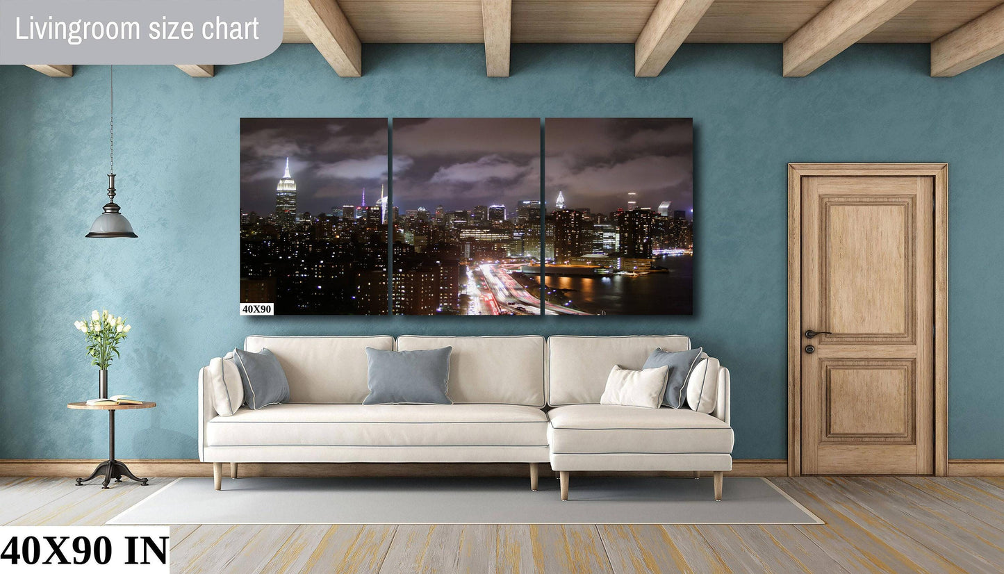 NYC Skyline Metal Print - Lower East Side Urban Wall Decor With Vibrant Night Photography