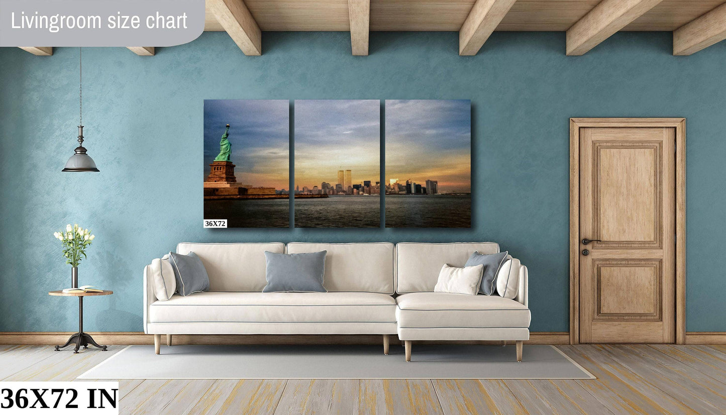1979 NYC Skyline Print - World Trade Center Art & Lady Liberty Sunset Photo