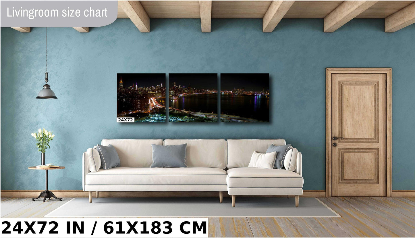 NYC Skyline Night Print – East River Photography | Urban Night Wall Art Canvas