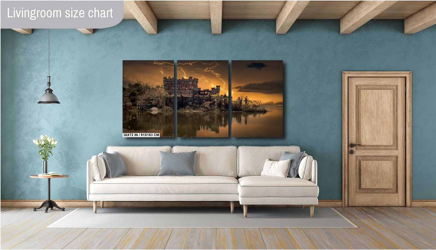 Bannerman's Castle Wall Art - Dramatic Lightning Photography on Canvas Print