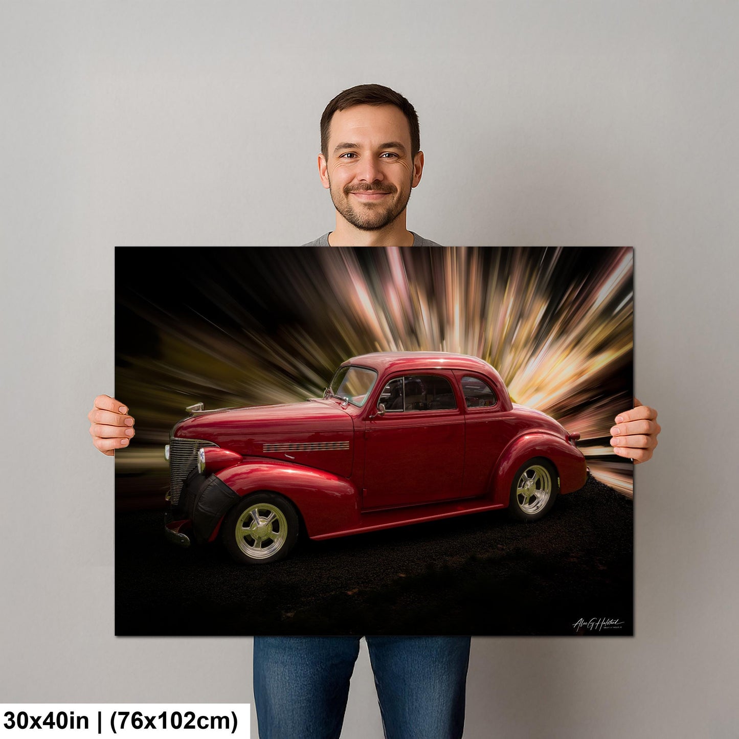 1939 Chevrolet, Art Deco Street Rod Print | Photo Paper, Canvas, Metal | 8x10-16x20, Deep Red Coupe