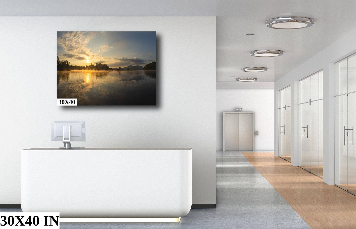 Lake Sunrise Wall Art – Panoramic Misty Lake Reflection, Rustic Cabin Decor