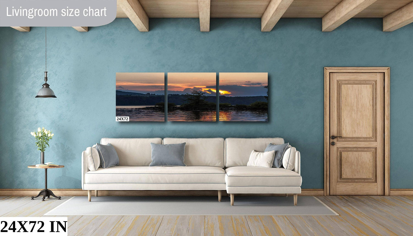 Hudson River Sunset Print – Vibrant River View, Stormy Sky Photography Canvas