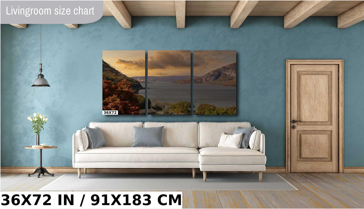 Hudson River Sunset Print - Vibrant Color Canvas Wall Art | West Point View