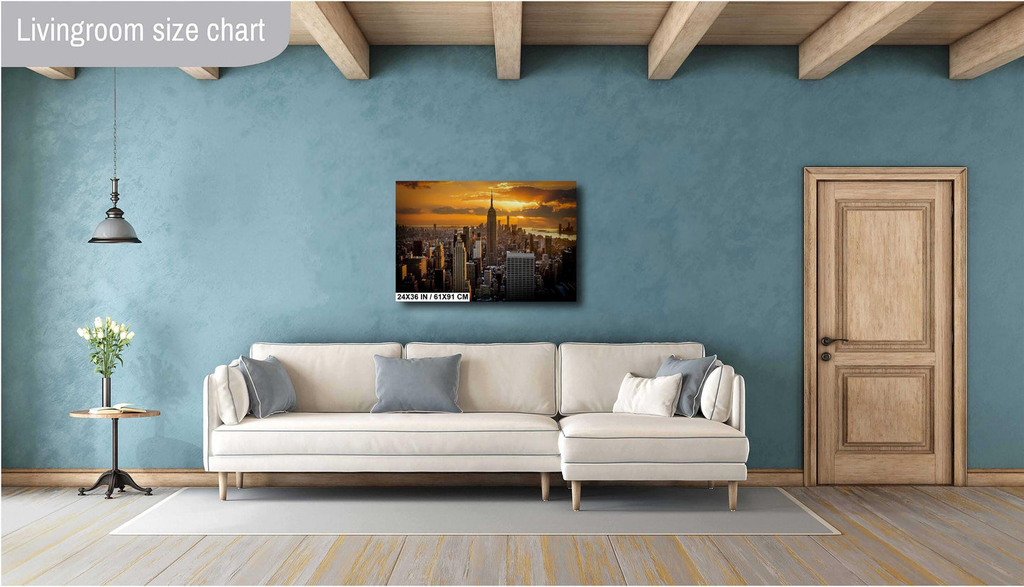 NYC Skyline Print - Top of the Rock Sunset Metal or Canvas Wall Art