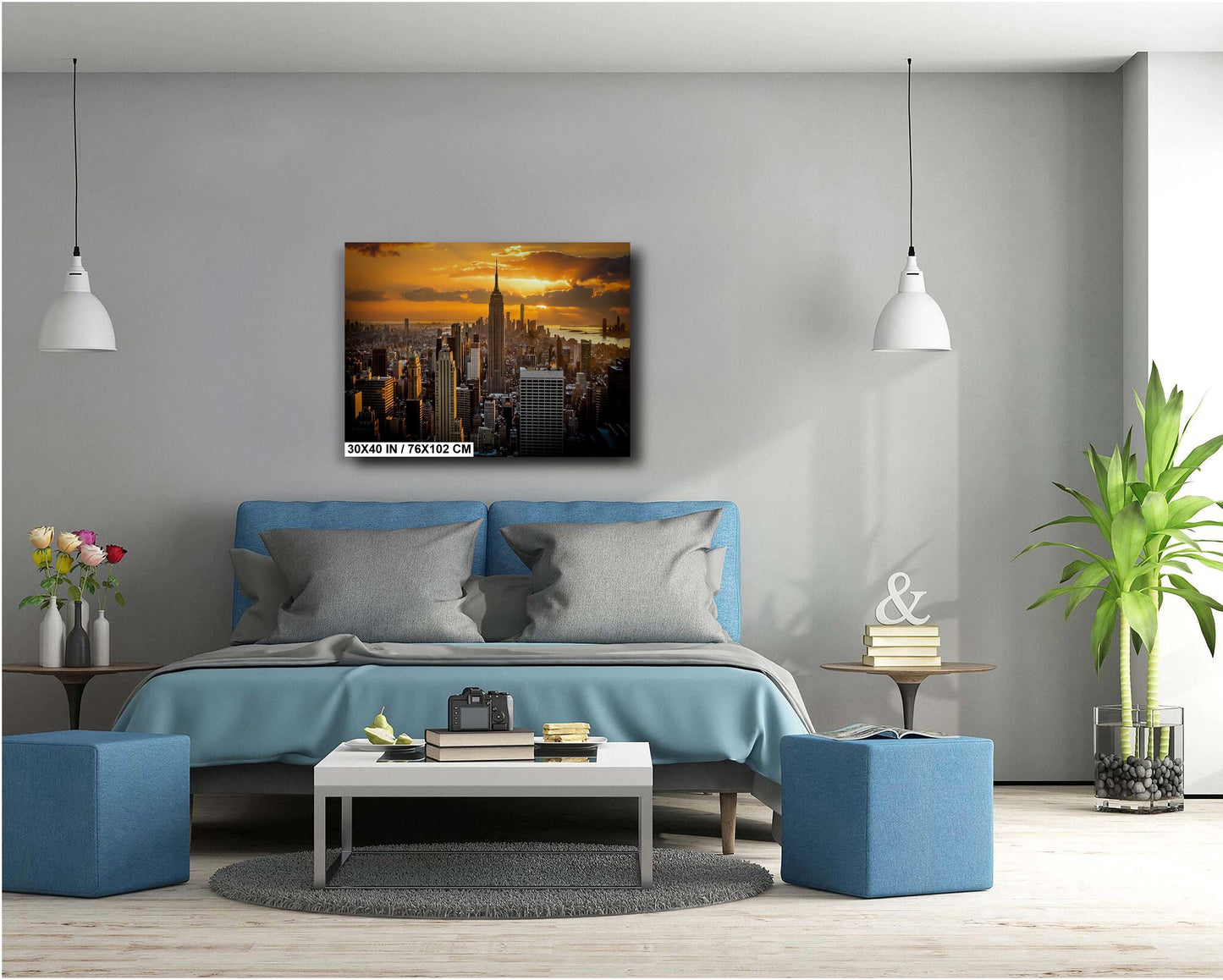 NYC Skyline Print - Top of the Rock Sunset Metal or Canvas Wall Art