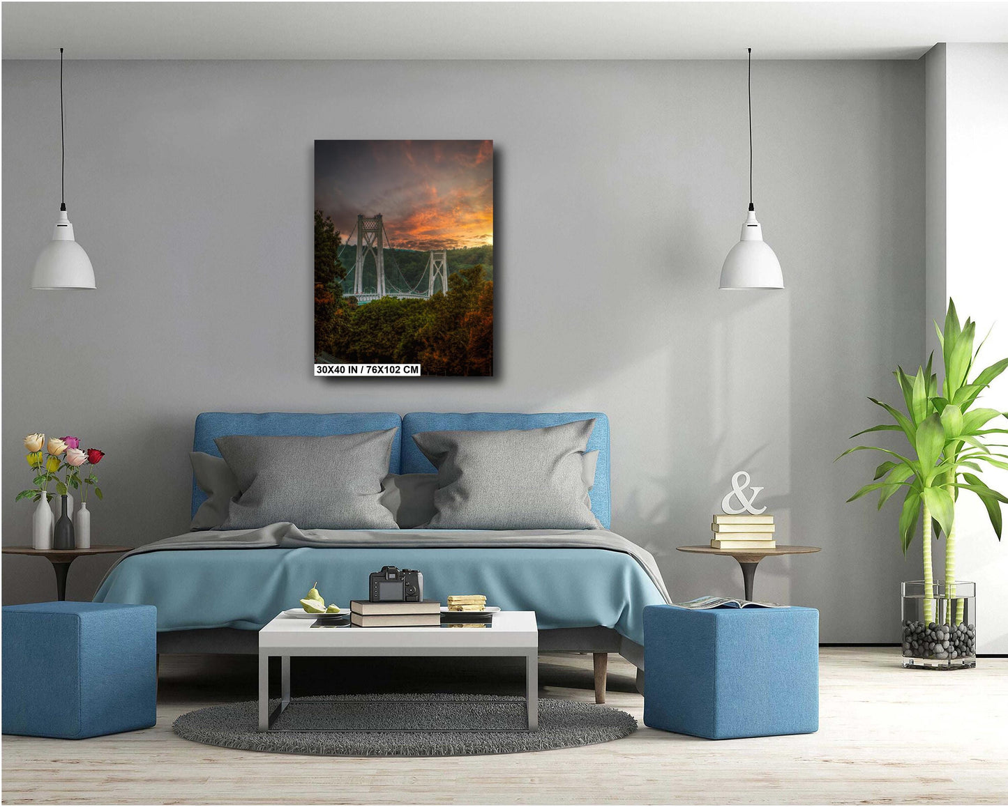 Mid-Hudson Bridge Print – Golden Hour Photography | Sunset Wall Decor Canvas