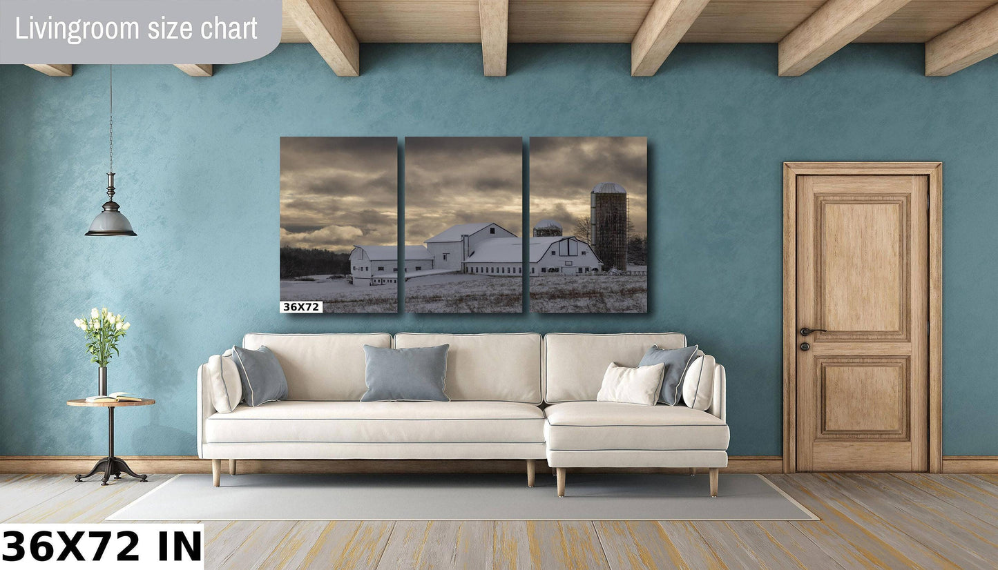 Snow Barn Canvas Print - Rustic Wall Art | Winter Landscape Art Decor