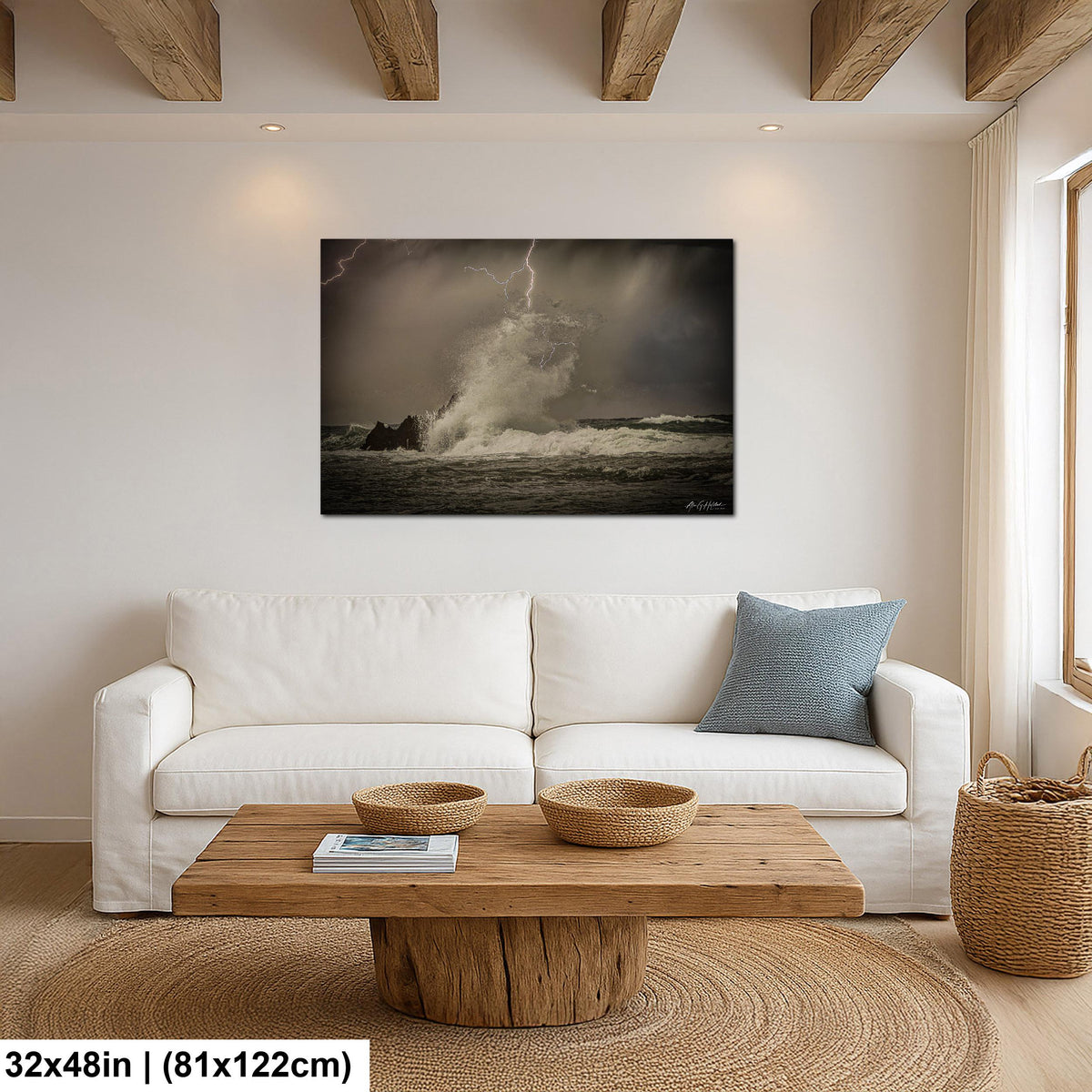 Stormy Ocean Wall Art, Roatan Lightning Over Ocean Dramatic Print