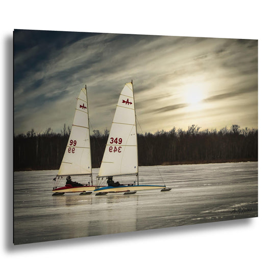 Vintage Ice Sailing - Classic Arrow Ice Boats Racing on Frozen Lake in Newburgh