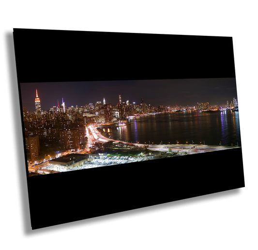 NYC Skyline Night Print - East River View Panoramic Cityscape Canvas Art