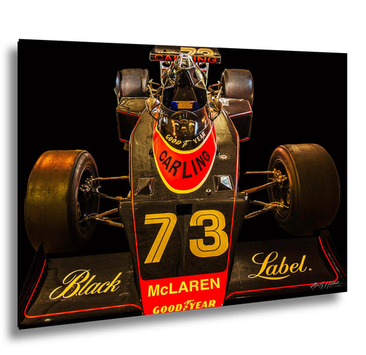 Vintage McLaren, Retro Formula 1 Photo Print | Motorsport Photography | Black Gold, Number 73, 8x10-16x20