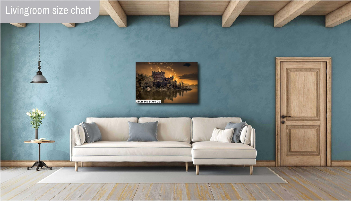 Bannerman's Castle Wall Art - Dramatic Lightning Photography on Canvas Print