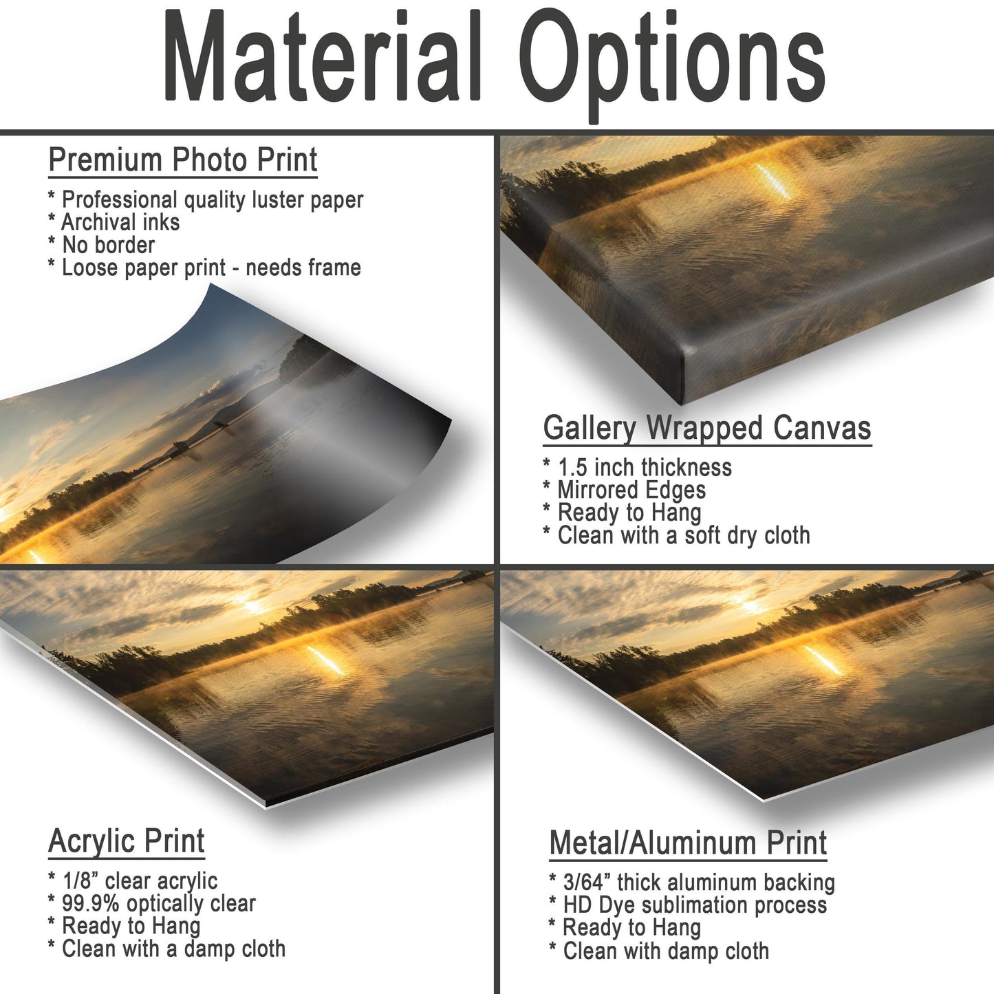 Lake Sunrise Wall Art – Panoramic Misty Lake Reflection, Rustic Cabin Decor