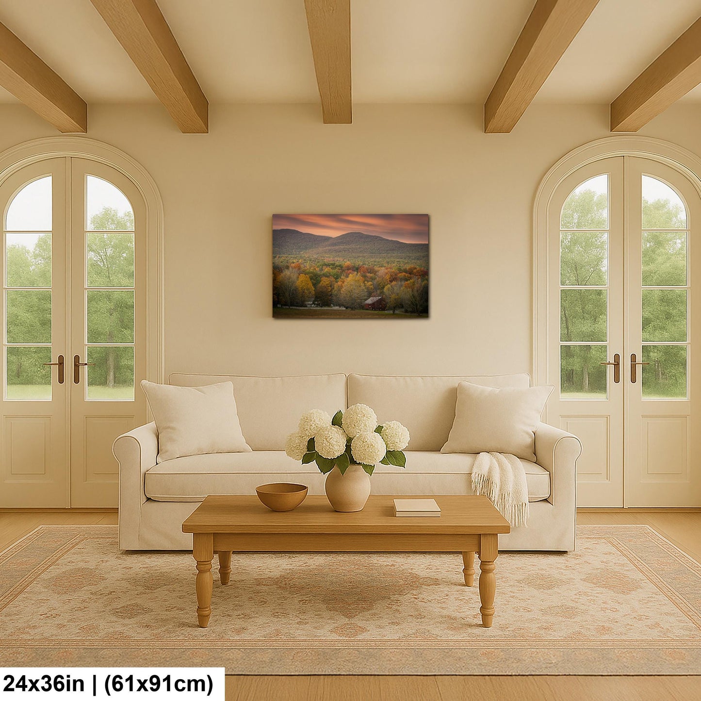 Catskill Mountain Farm Art – Autumn Landscape Art | Red Barn Canvas Print