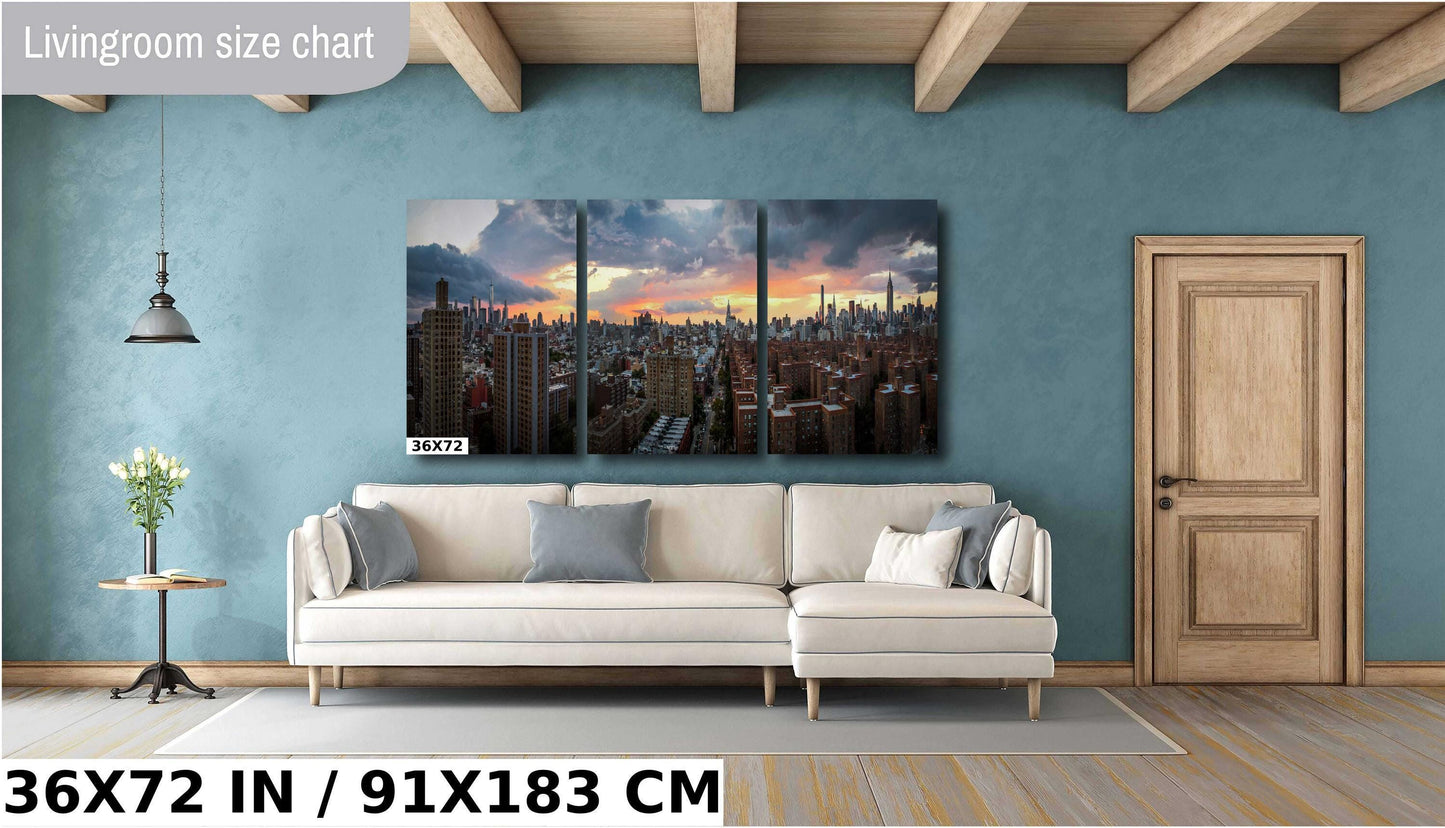 NYC Skyline Print – Manhattan Sunset Art | Panoramic Wall Decor Metal Poster