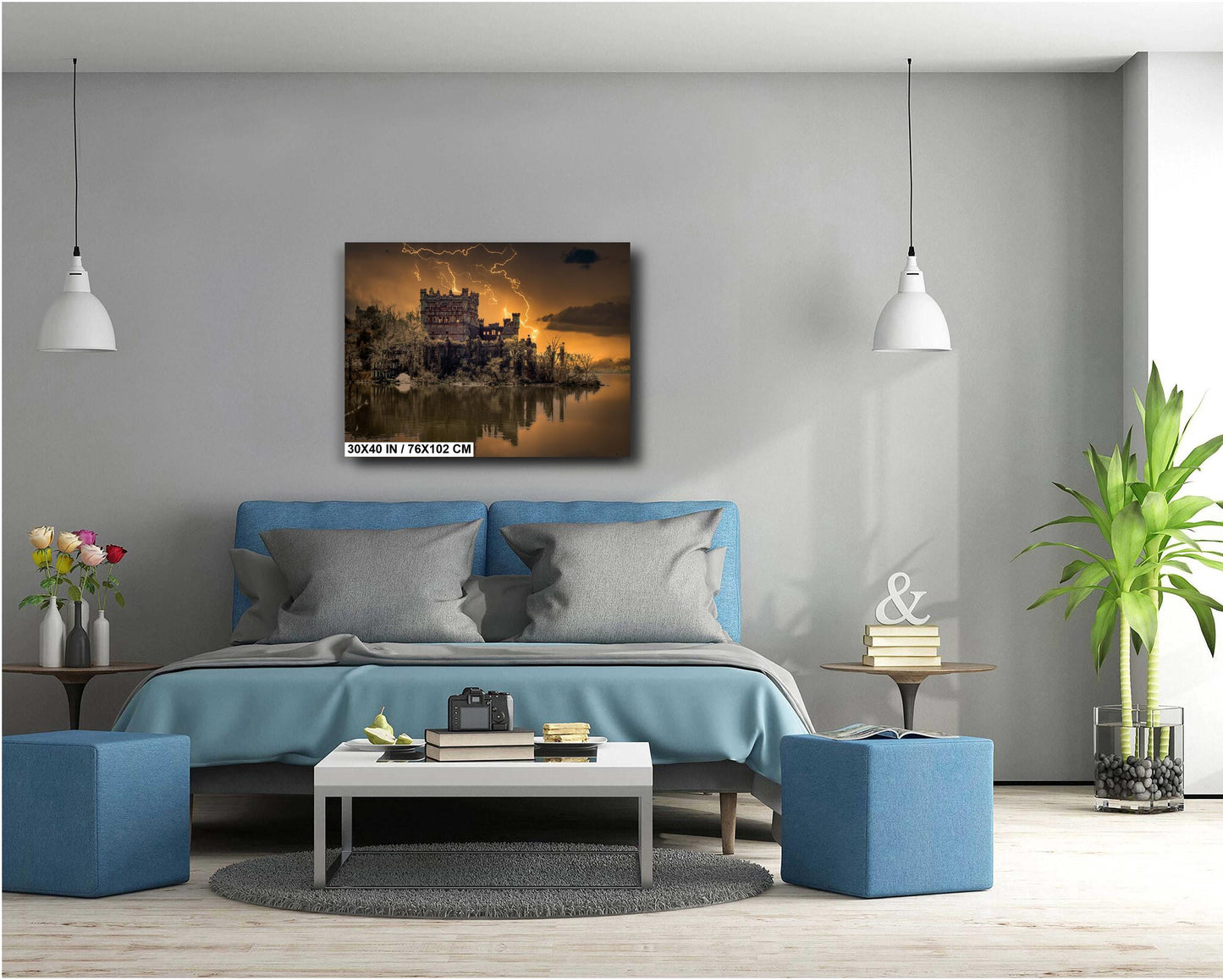 Bannerman's Castle Wall Art - Dramatic Lightning Photography on Canvas Print