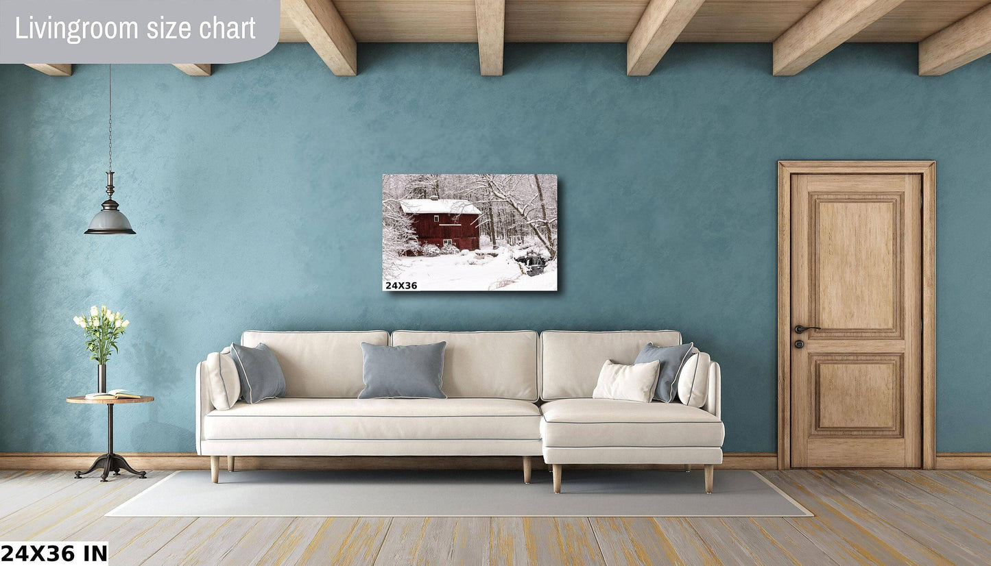 Winter Barn Canvas Print - Rustic Snowy Barn Decor | Ready to Hang Country Wall Art