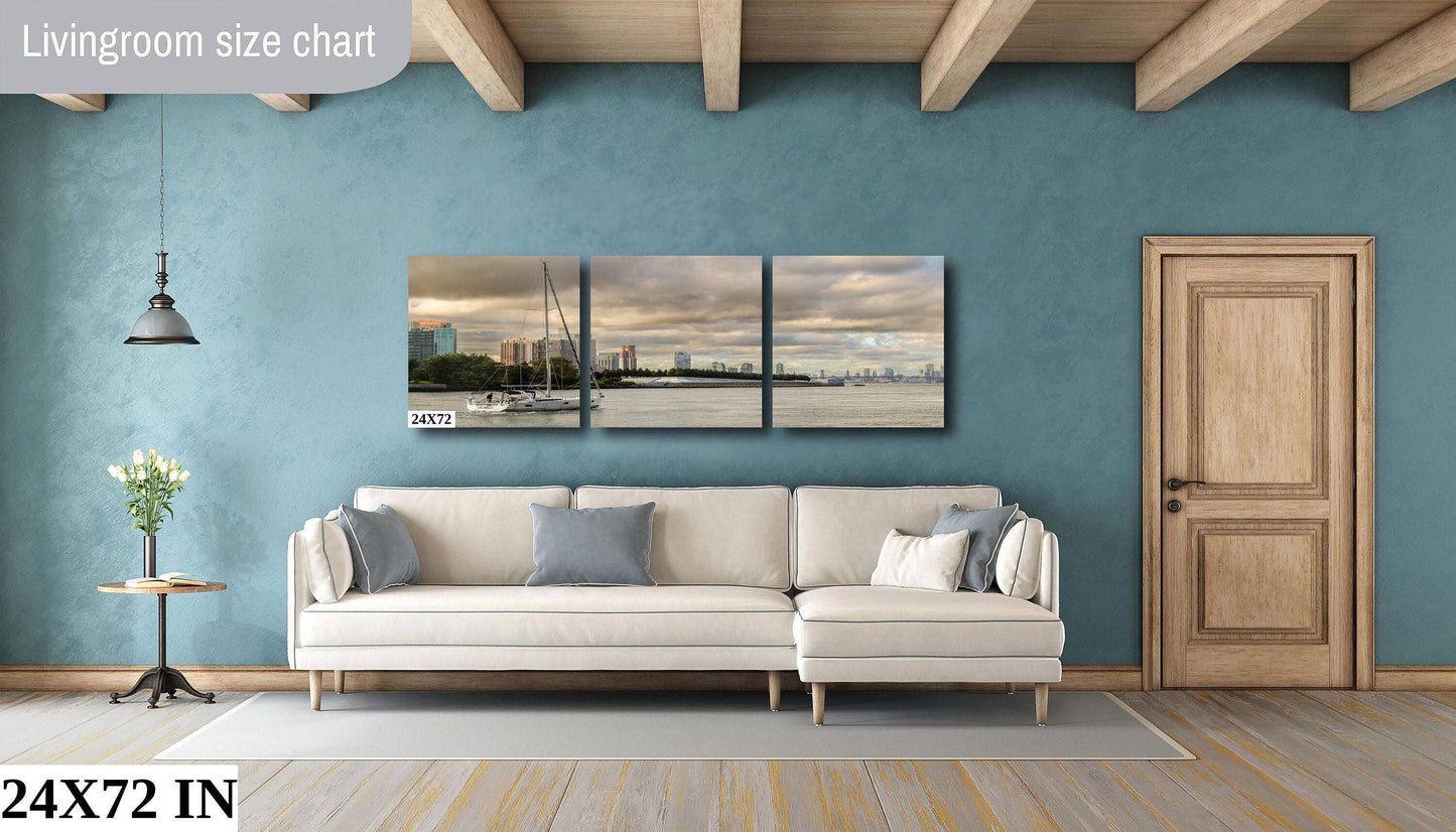 East River Sailboat Print – NYC Skyline Art With Williamsburg Bridge Decor