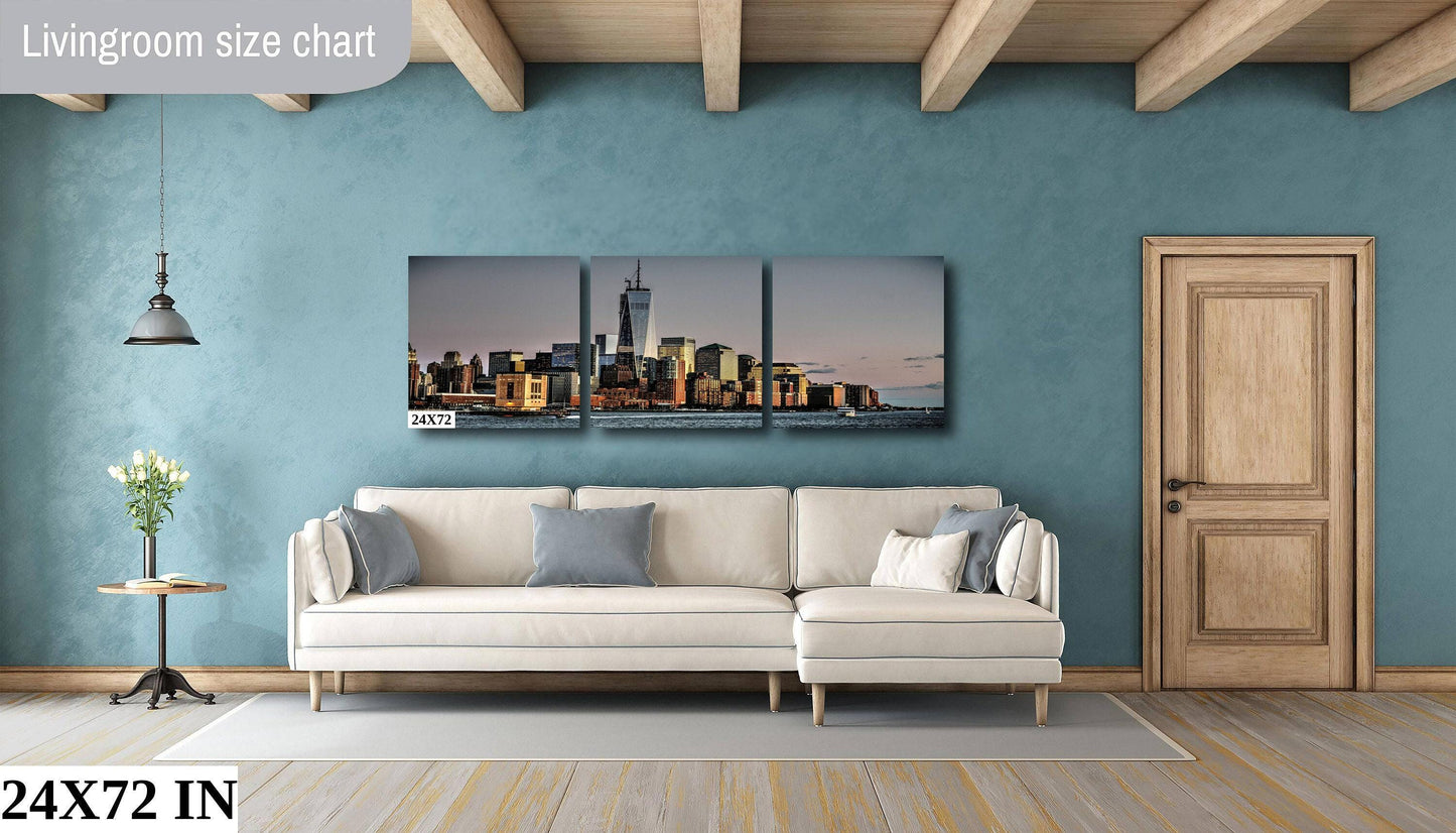 NYC Skyline Metal Print – Lower Manhattan Art | Sunset River Scene Wall Decor