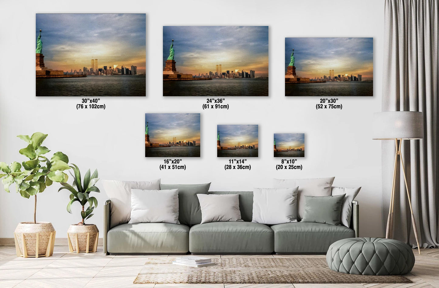 1979 NYC Skyline Print - World Trade Center Art & Lady Liberty Sunset Photo