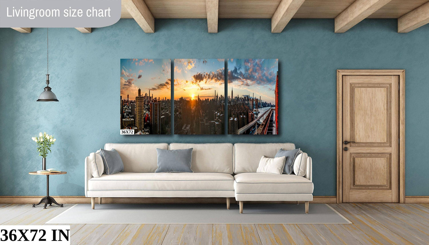 NYC Skyline Metal Print - Panoramic Cityscape Canvas | Vibrant Sunset Skyline Art