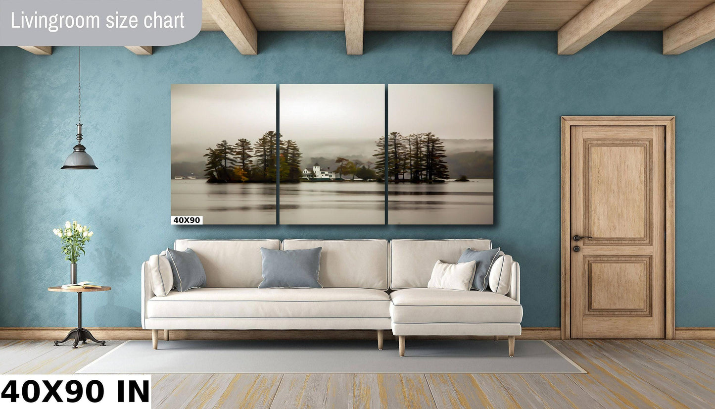Adirondack Wall Art - Long Lake Print | Foggy Island Morning Scenic Lake Photo
