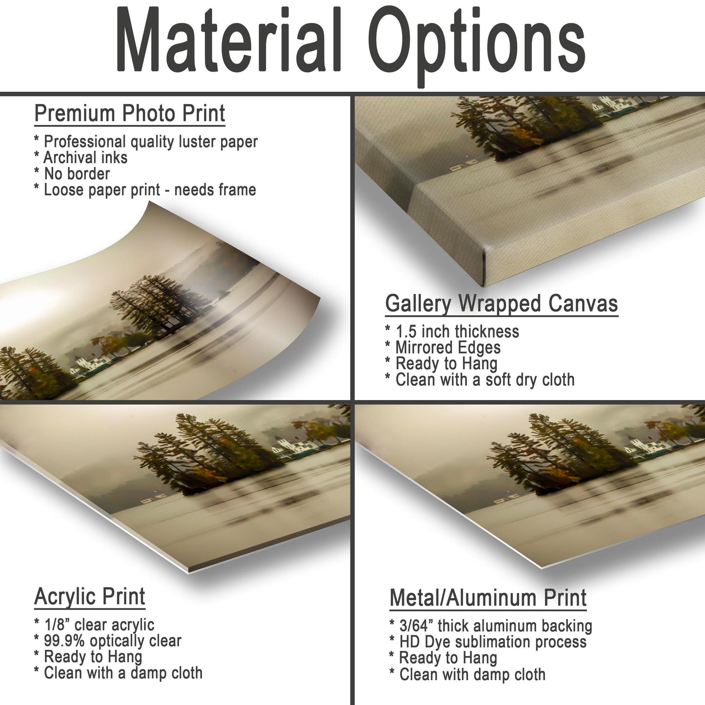 Adirondack Wall Art - Long Lake Print | Foggy Island Morning Scenic Lake Photo