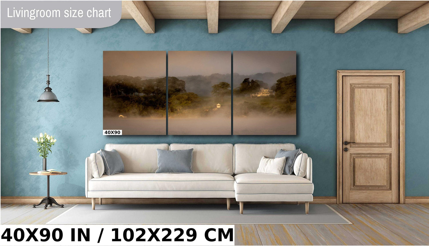 Hudson River Sunrise Print - Foggy Morning Art on Ready to Hang Canvas