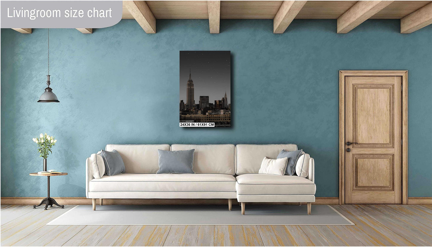Night view of New York's most famous skyscrapers never to be seen again metal print canvas print color photography night  river