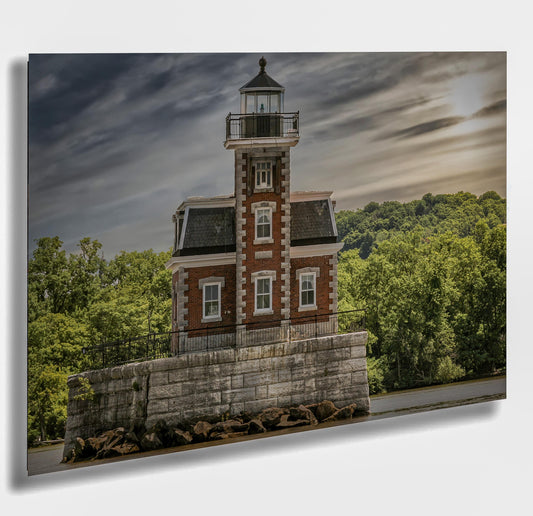 Hudson NY Light house Hudson River waterfront boats water  sunlight canvas print metal print