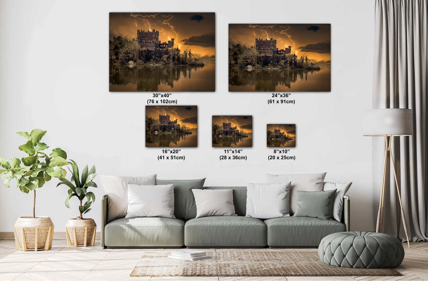 Bannerman's Castle Wall Art - Dramatic Lightning Photography on Canvas Print