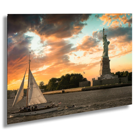Statue of Liberty Print – NYC Harbor Poster | Colorful Sunset Photography Wall Art