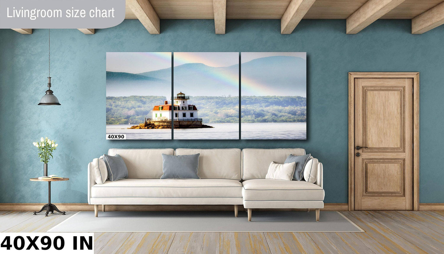 Esopus Lighthouse Canvas Print – Ready to Hang Nautical Wall Decor with Rainbow Light Scene