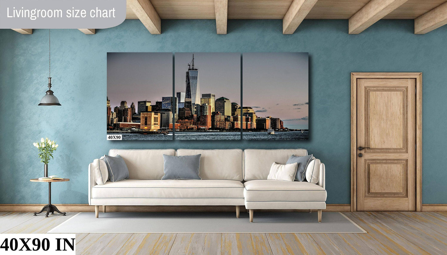 NYC Skyline Metal Print – Lower Manhattan Art | Sunset River Scene Wall Decor