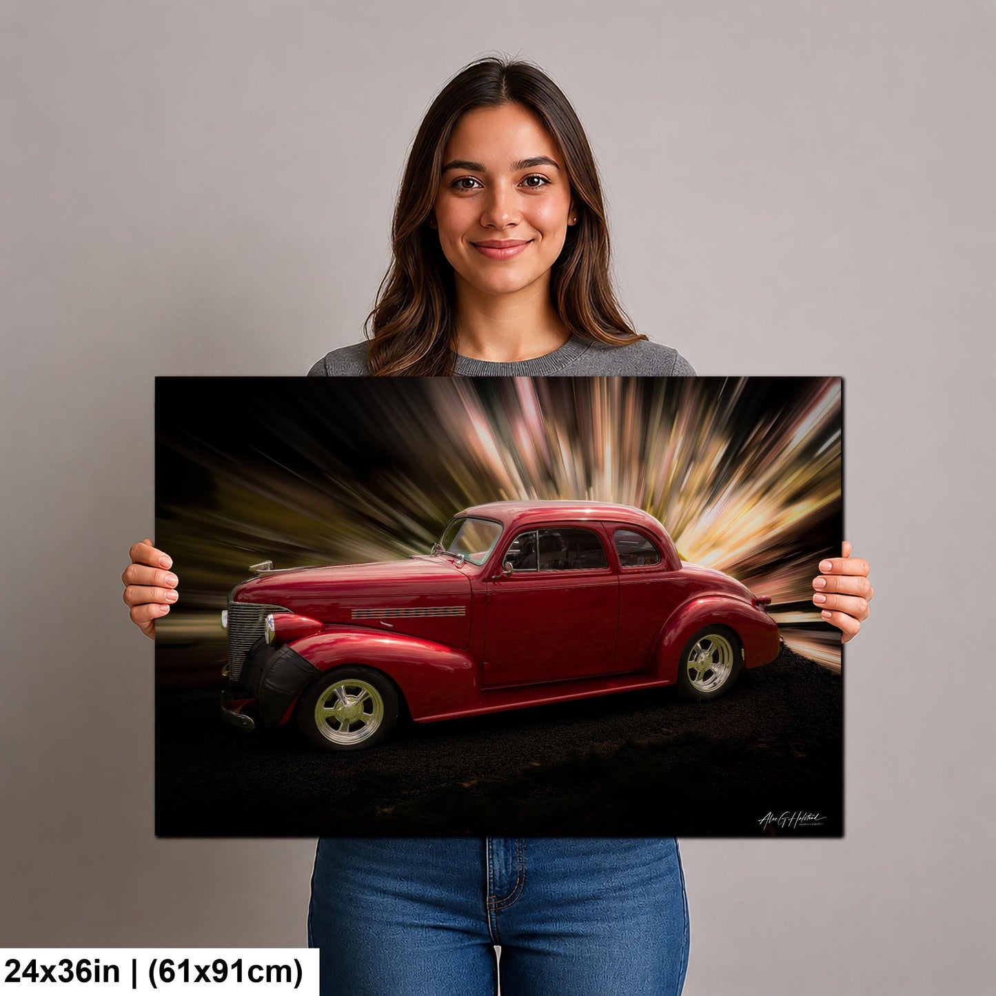 1939 Chevrolet, Art Deco Street Rod Print | Photo Paper, Canvas, Metal | 8x10-16x20, Deep Red Coupe