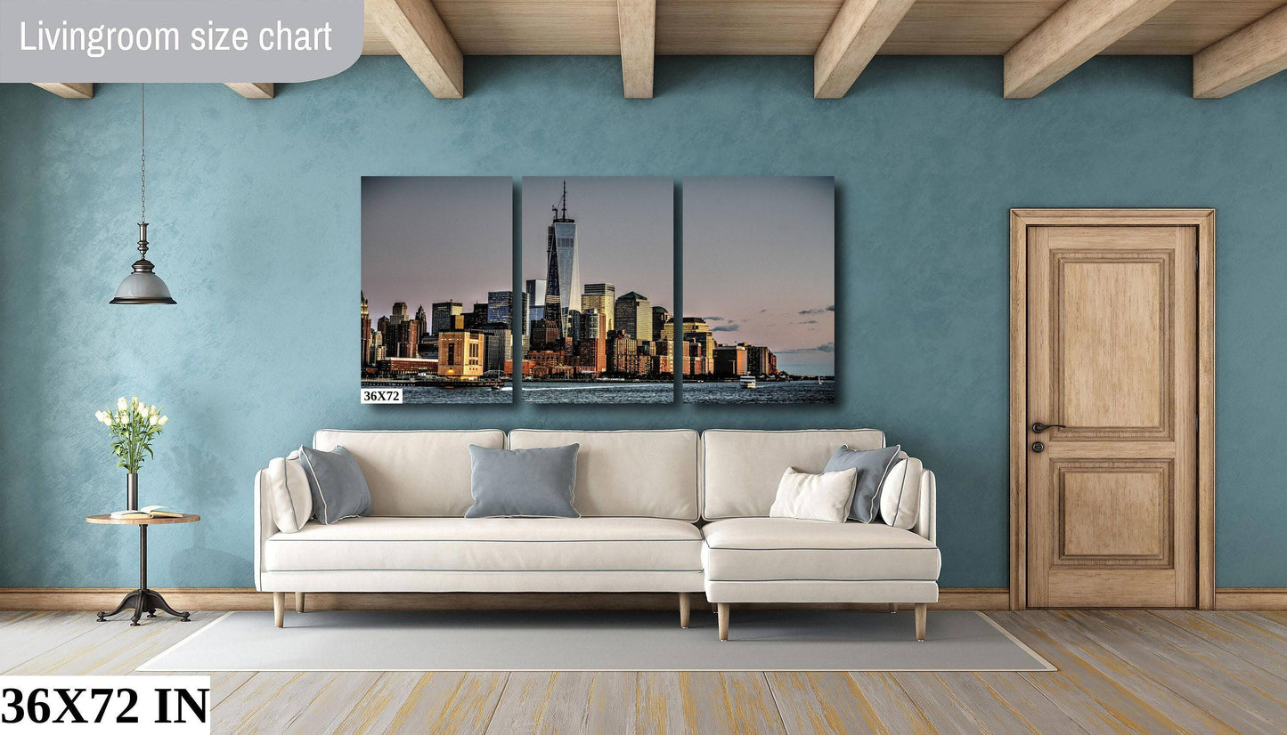 NYC Skyline Metal Print – Lower Manhattan Art | Sunset River Scene Wall Decor