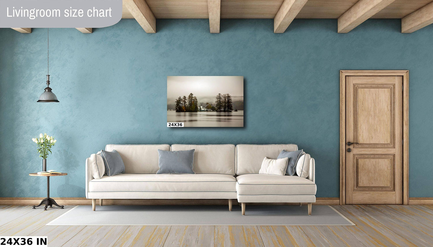Adirondack Wall Art - Long Lake Print | Foggy Island Morning Scenic Lake Photo