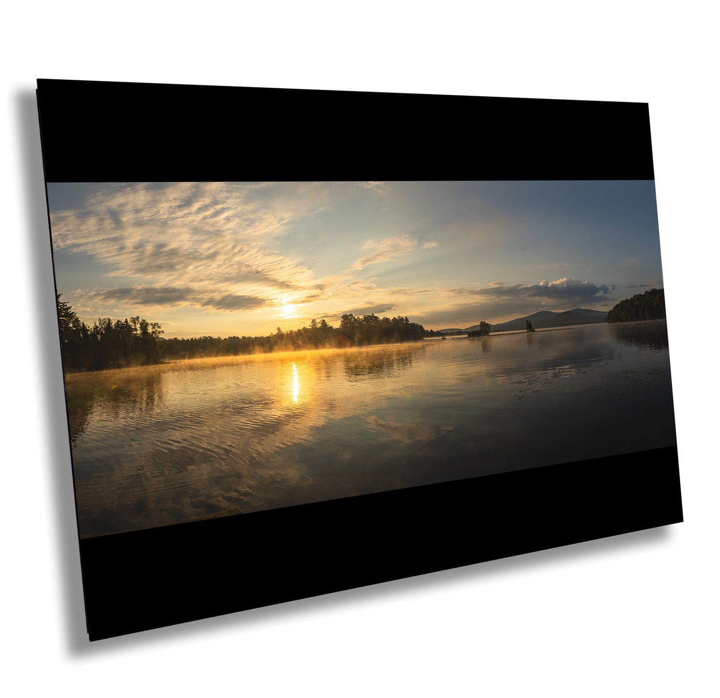 Lake Sunrise Wall Art – Panoramic Misty Lake Reflection, Rustic Cabin Decor