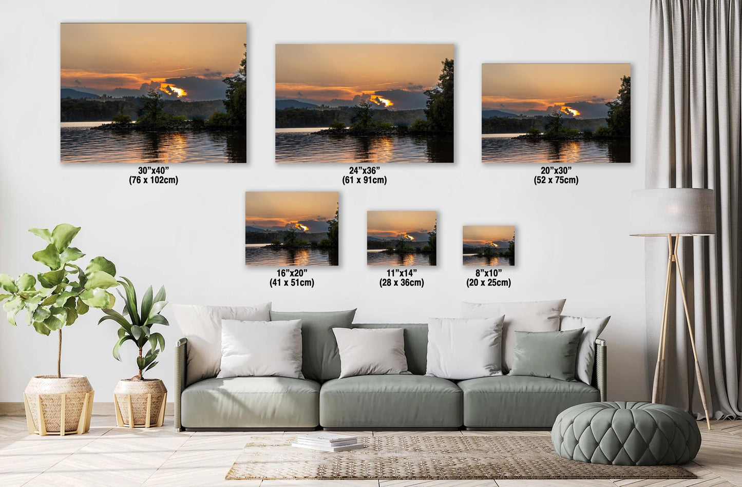 Hudson River Sunset Print – Vibrant River View, Stormy Sky Photography Canvas