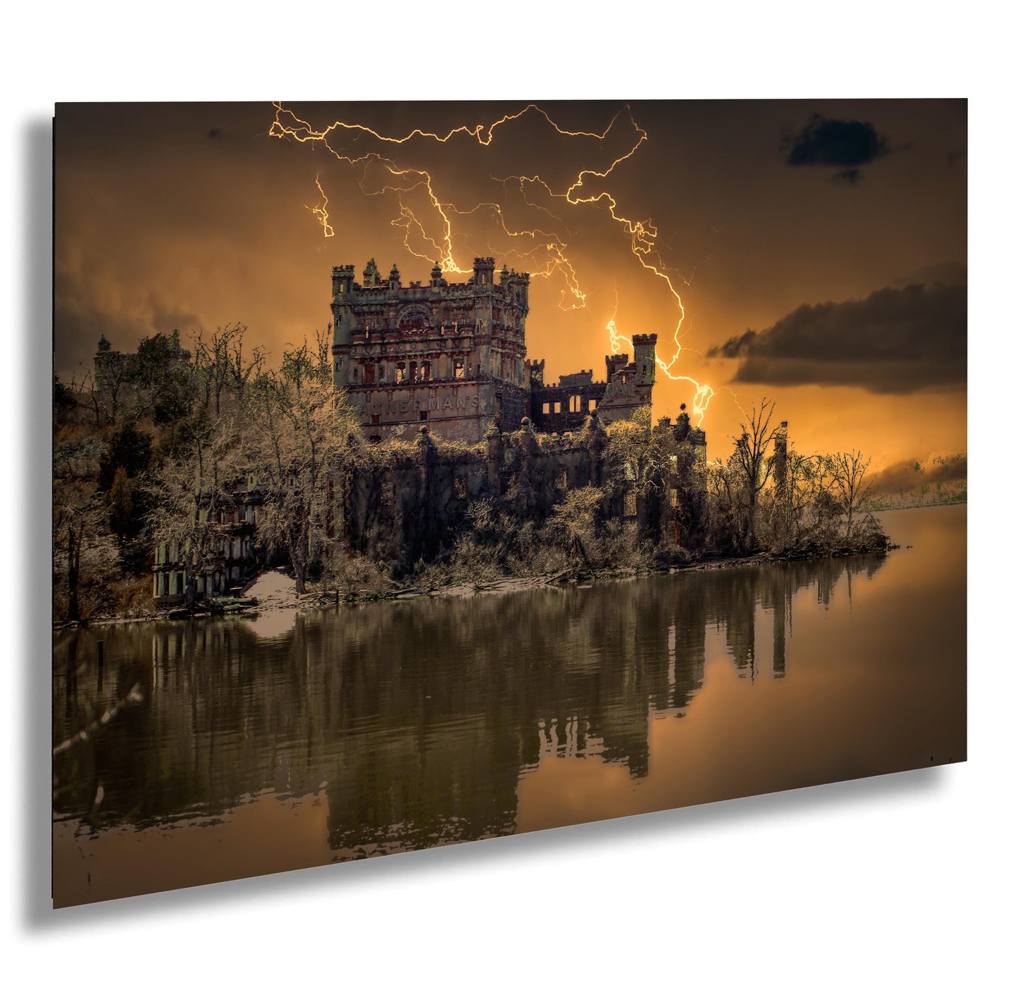 Bannerman's Castle Wall Art - Dramatic Lightning Photography on Canvas Print
