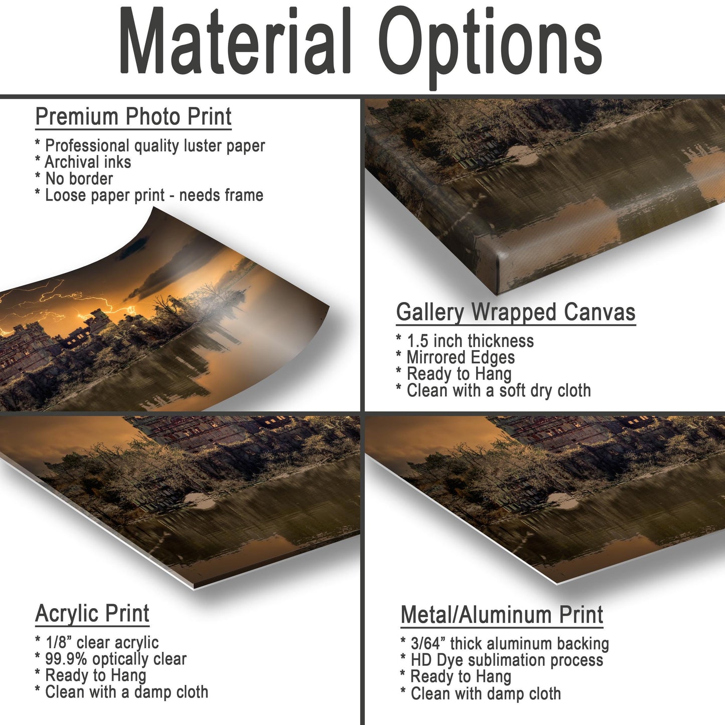 Bannerman's Castle Wall Art - Dramatic Lightning Photography on Canvas Print