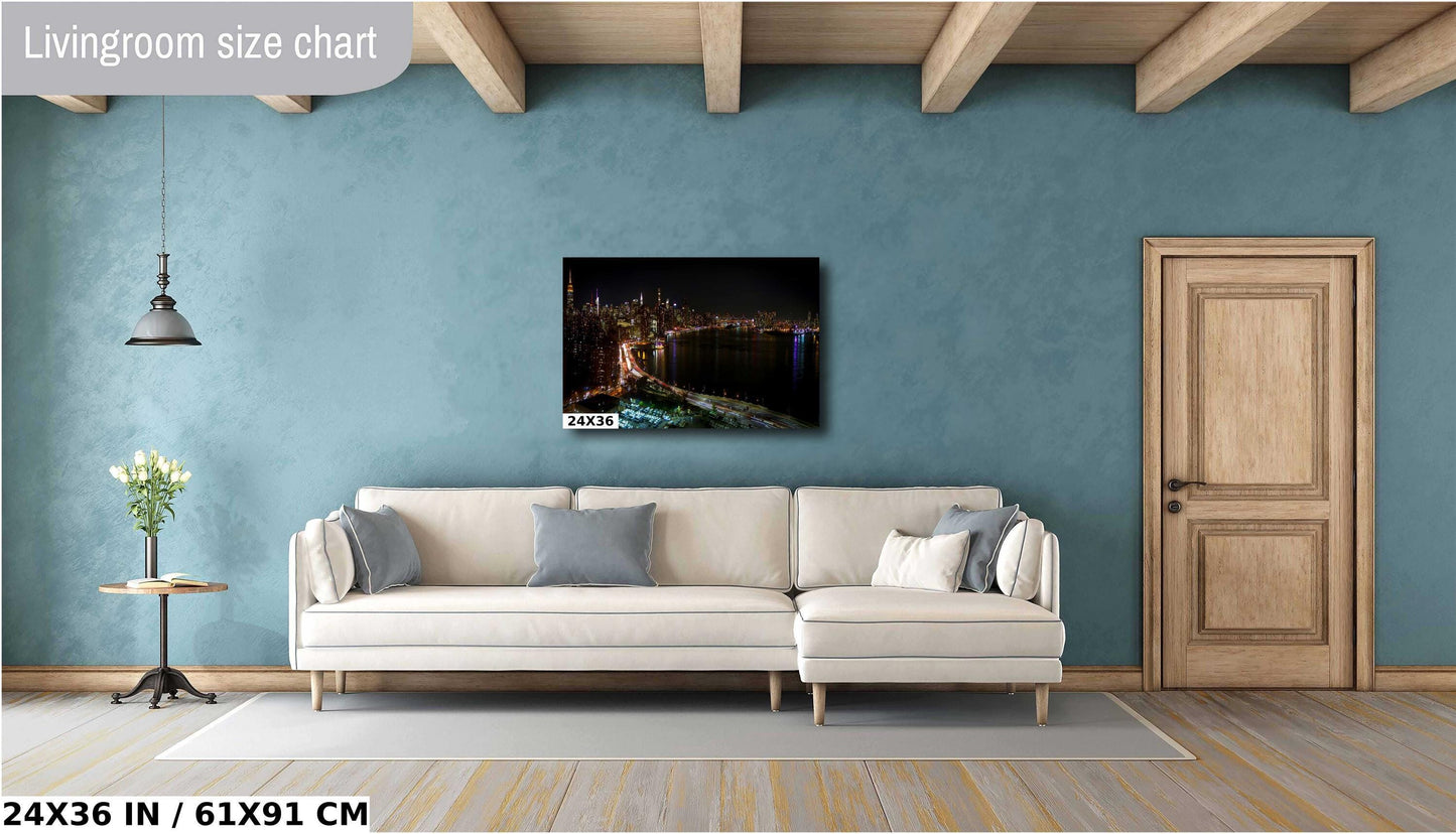 NYC Skyline Night Print – East River Photography | Urban Night Wall Art Canvas