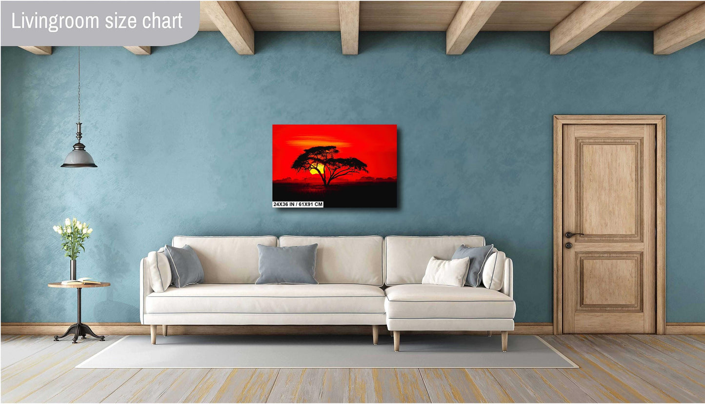 Amboseli Sunset Canvas | Kenya National Park Art - Wildlife Safari Wall Decor