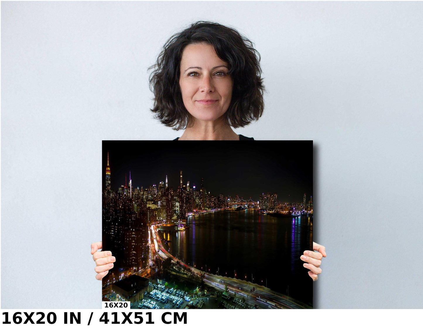 NYC Skyline Night Print – East River Photography | Urban Night Wall Art Canvas