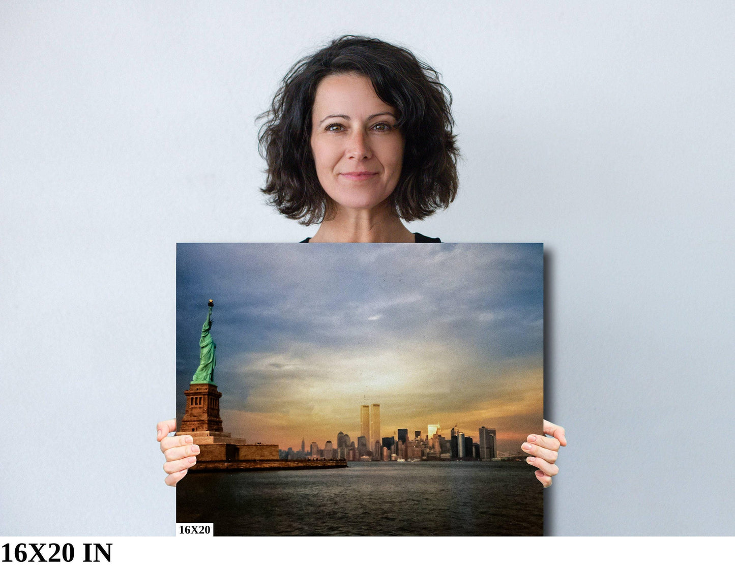 1979 NYC Skyline Print - World Trade Center Art & Lady Liberty Sunset Photo