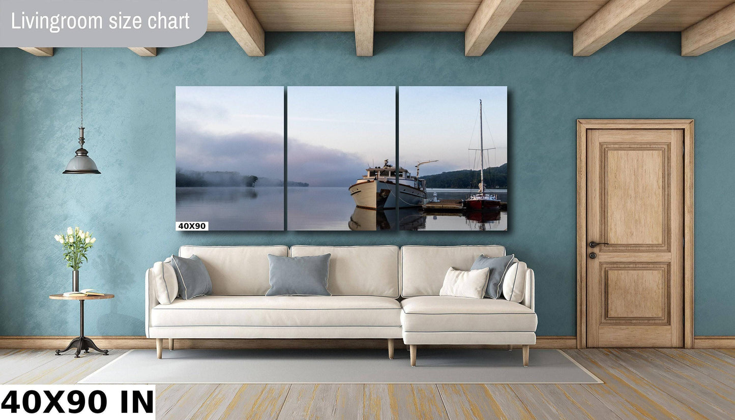 Hudson River Wall Art – Marina Wall Decor | Sunrise Boat Scene on Metal Photo Canvas