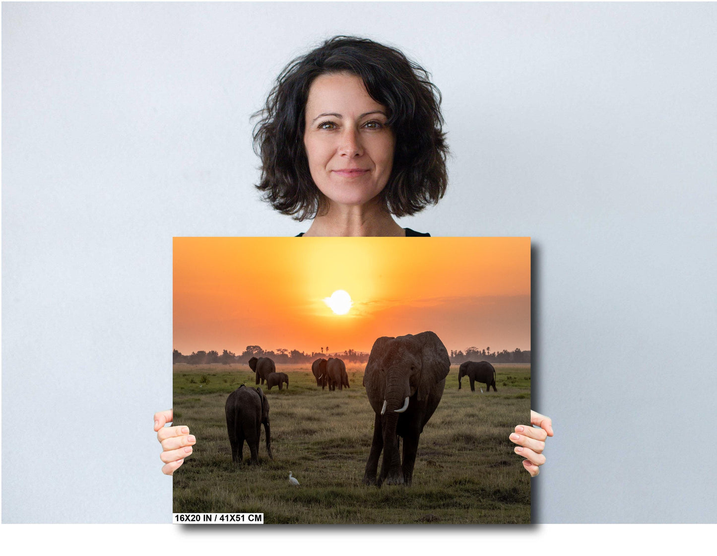 African Sunset Elephant Print – Kenya Safari Wall Art Canvas with Wildlife Silhouette