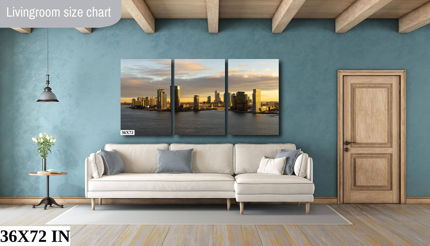 Sunrise over Long Island City NYC skyline from lower east side metal print canvas print color photography night  poster